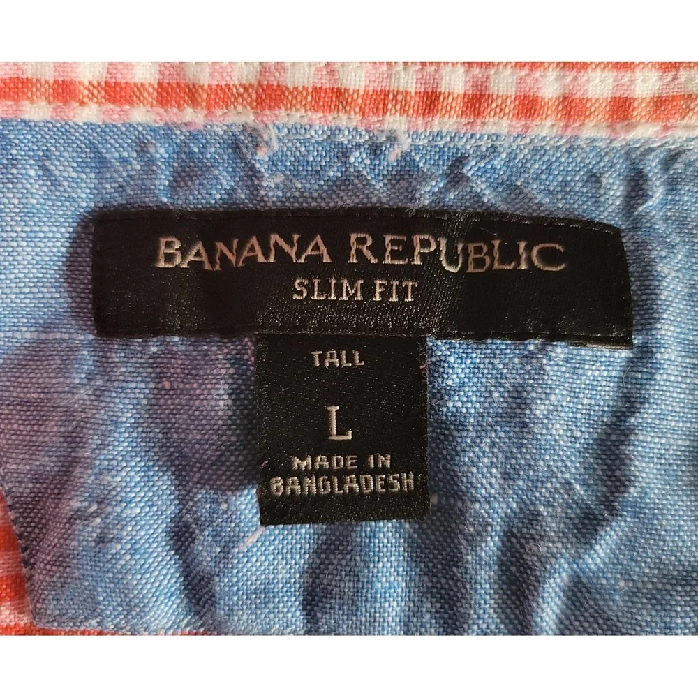 Banana Republic Mens Orange Linen Cotton Slim Fit Button Up Shirt Size L Tall